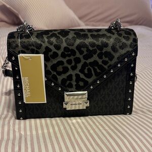 Michael Kors Leopard Print Crossbody Bag with Silver Accents